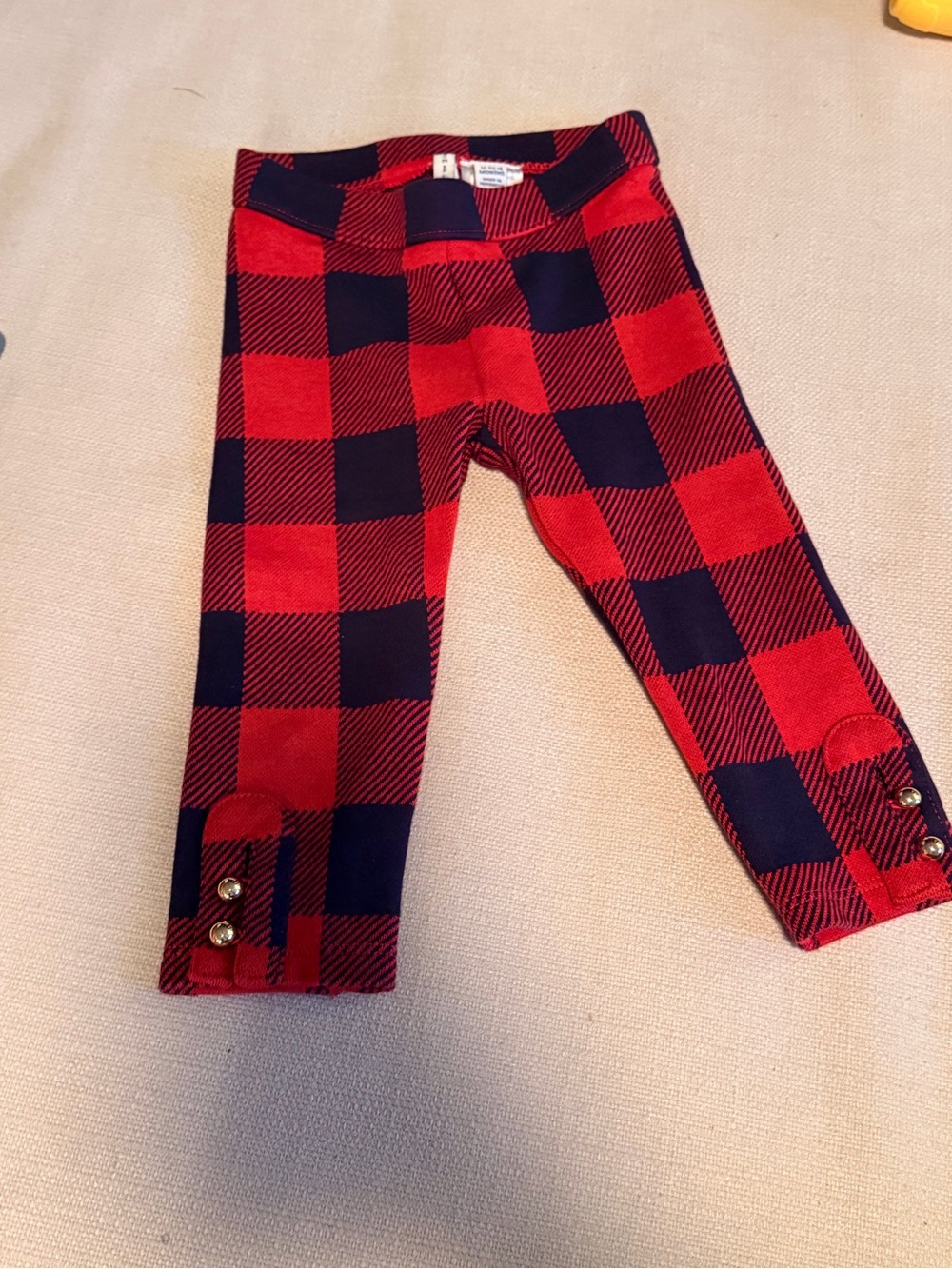 Janie and Jack Red and Black Buffalo Plaid Leggings with Button Cuff Detail
